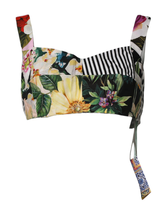 Dolce &amp; Gabbana – Mehrfarbiges Patchwork-Crop-Top mit Herzausschnitt