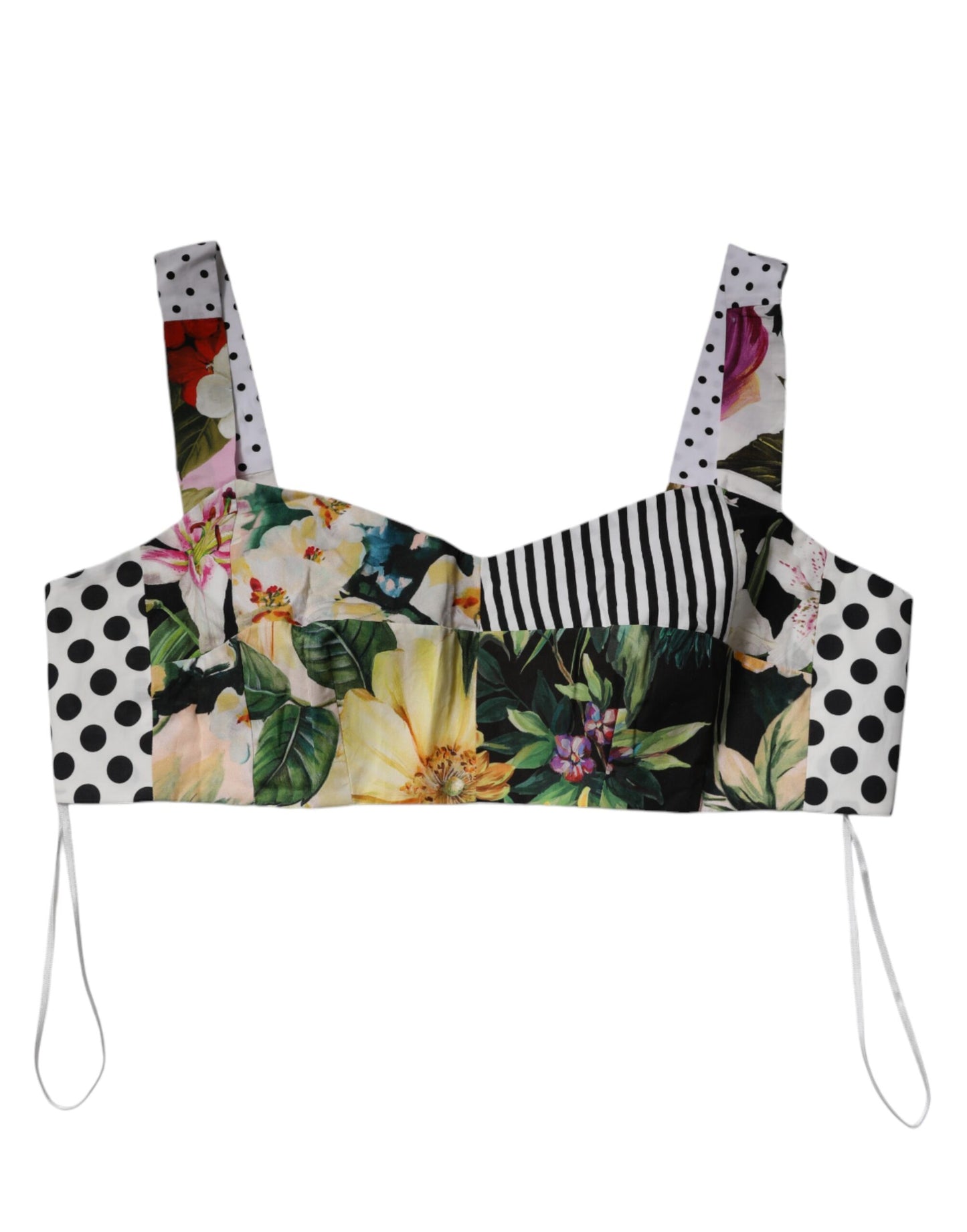 Dolce &amp; Gabbana – Mehrfarbiges Patchwork-Crop-Top mit Herzausschnitt