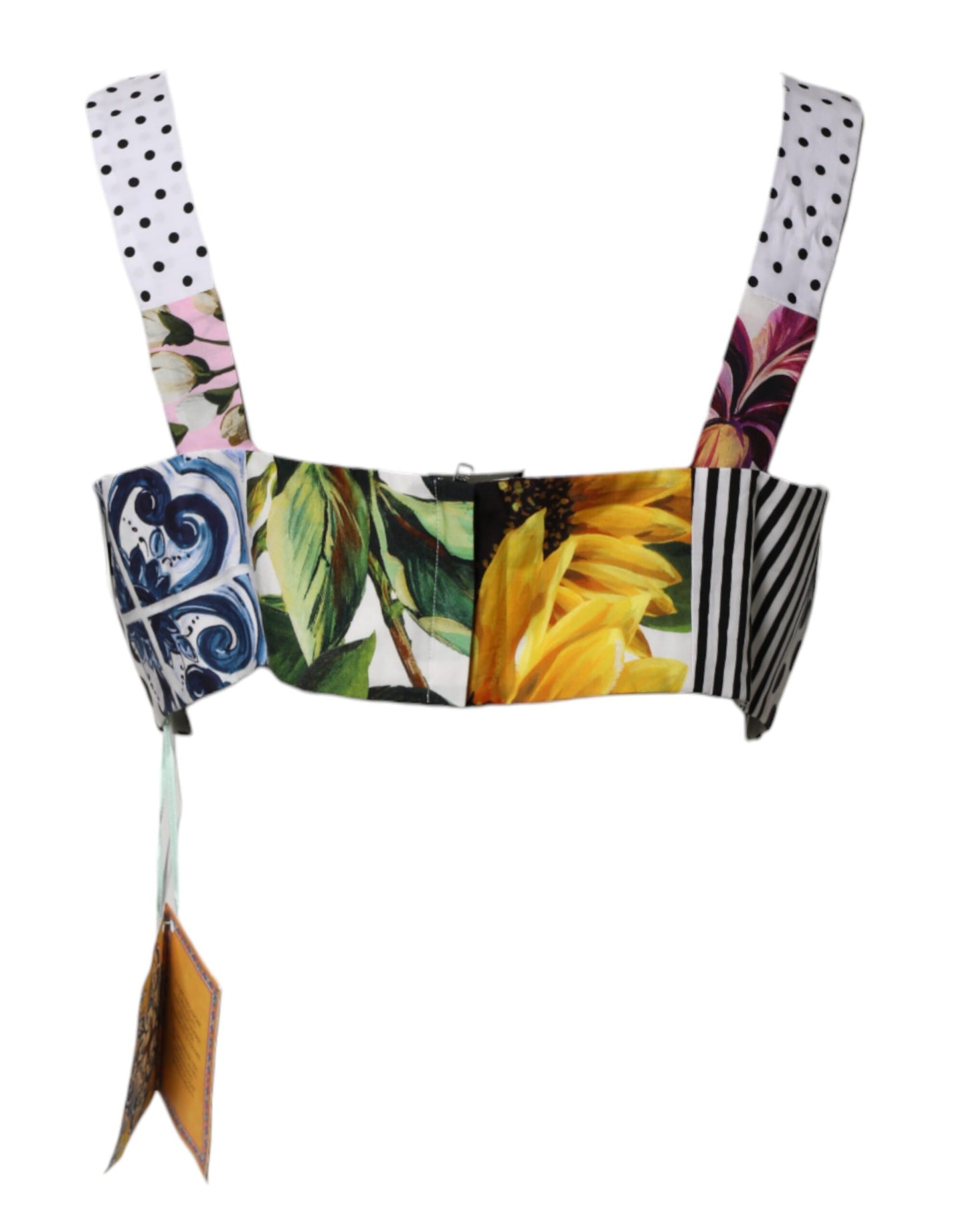 Dolce &amp; Gabbana – Mehrfarbiges Patchwork-Crop-Top mit Herzausschnitt