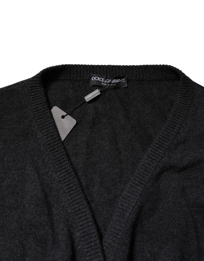 Dolce &amp; Gabbana – Grauer Kaschmirpullover mit tiefem V-Ausschnitt