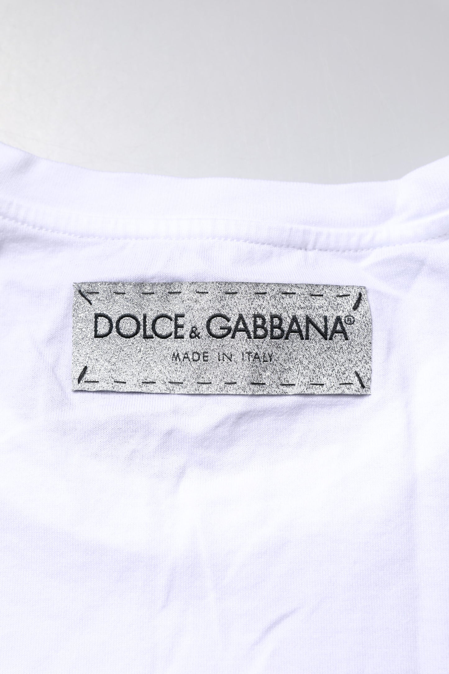 Dolce &amp; Gabbana – Weißes, bedrucktes T-Shirt mit Rundhalsausschnitt aus Baumwolle