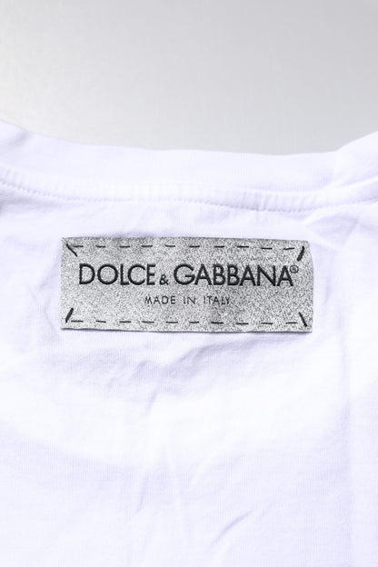 Dolce &amp; Gabbana – Weißes, bedrucktes T-Shirt mit Rundhalsausschnitt aus Baumwolle
