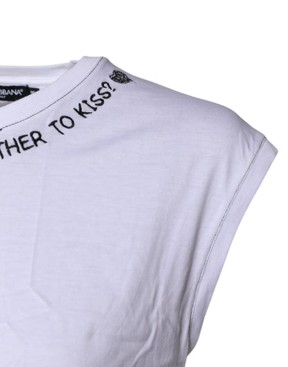 Dolce &amp; Gabbana – Ärmelloses Tank-T-Shirt aus weißer Baumwolle mit Aufdruck