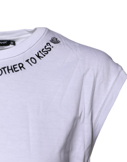 Dolce &amp; Gabbana – Ärmelloses Tank-T-Shirt aus weißer Baumwolle mit Aufdruck