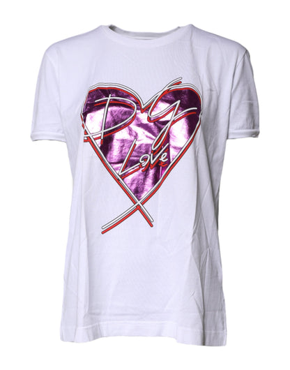 Dolce &amp; Gabbana – Weißes bedrucktes T-Shirt aus Baumwolle mit Rundhalsausschnitt