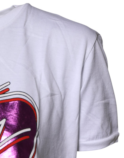 Dolce &amp; Gabbana – Weißes bedrucktes T-Shirt aus Baumwolle mit Rundhalsausschnitt