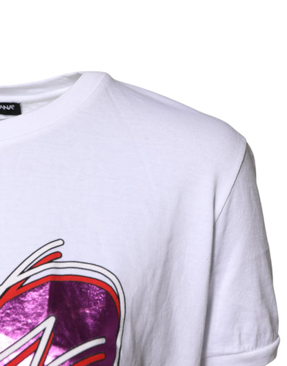 Dolce &amp; Gabbana – Weißes bedrucktes T-Shirt aus Baumwolle mit Rundhalsausschnitt