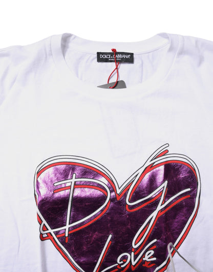 Dolce &amp; Gabbana – Weißes bedrucktes T-Shirt aus Baumwolle mit Rundhalsausschnitt