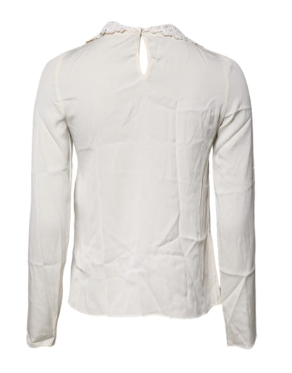 Dolce &amp; Gabbana – Cremefarbenes Blusenoberteil mit Blumenspitze und langen Ärmeln