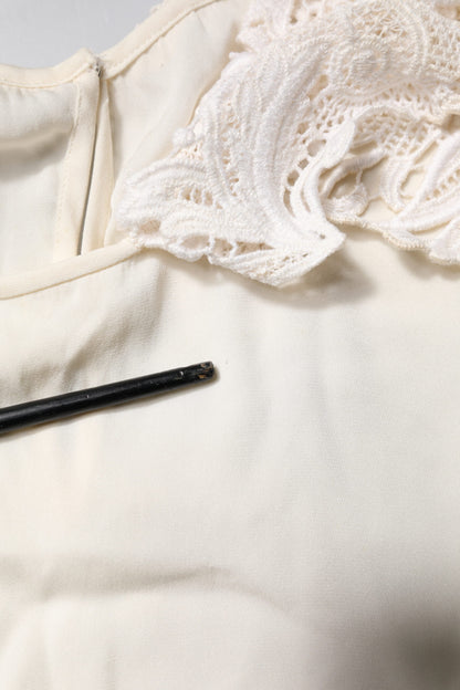 Dolce &amp; Gabbana – Cremefarbenes Blusenoberteil mit Blumenspitze und langen Ärmeln