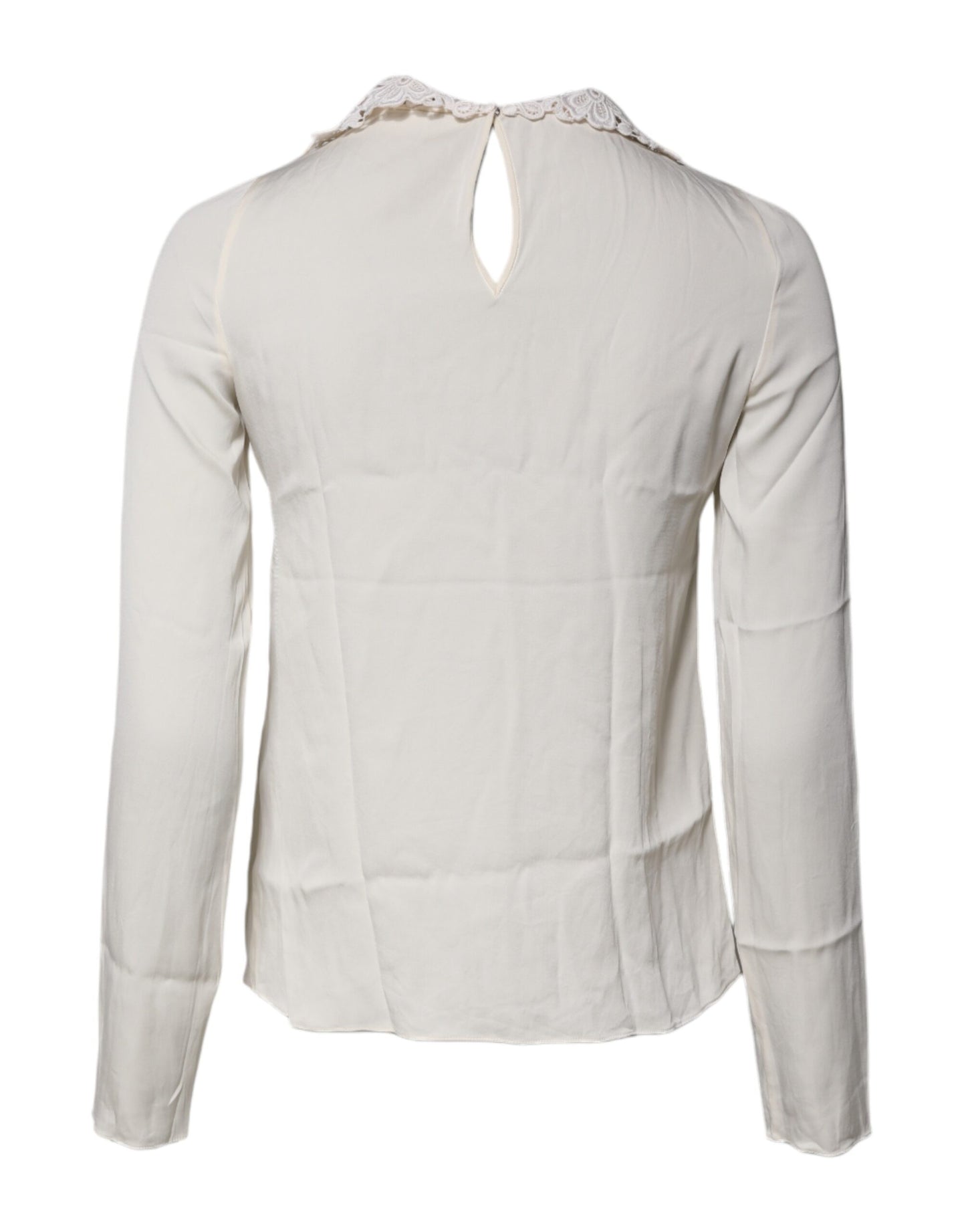 Dolce &amp; Gabbana – Cremefarbenes Blusenoberteil mit Blumenspitze und langen Ärmeln