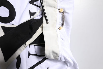 Dolce &amp; Gabbana – Weißes T-Shirt aus Baumwoll-Seiden-Mischgewebe mit Ascot-Kragen