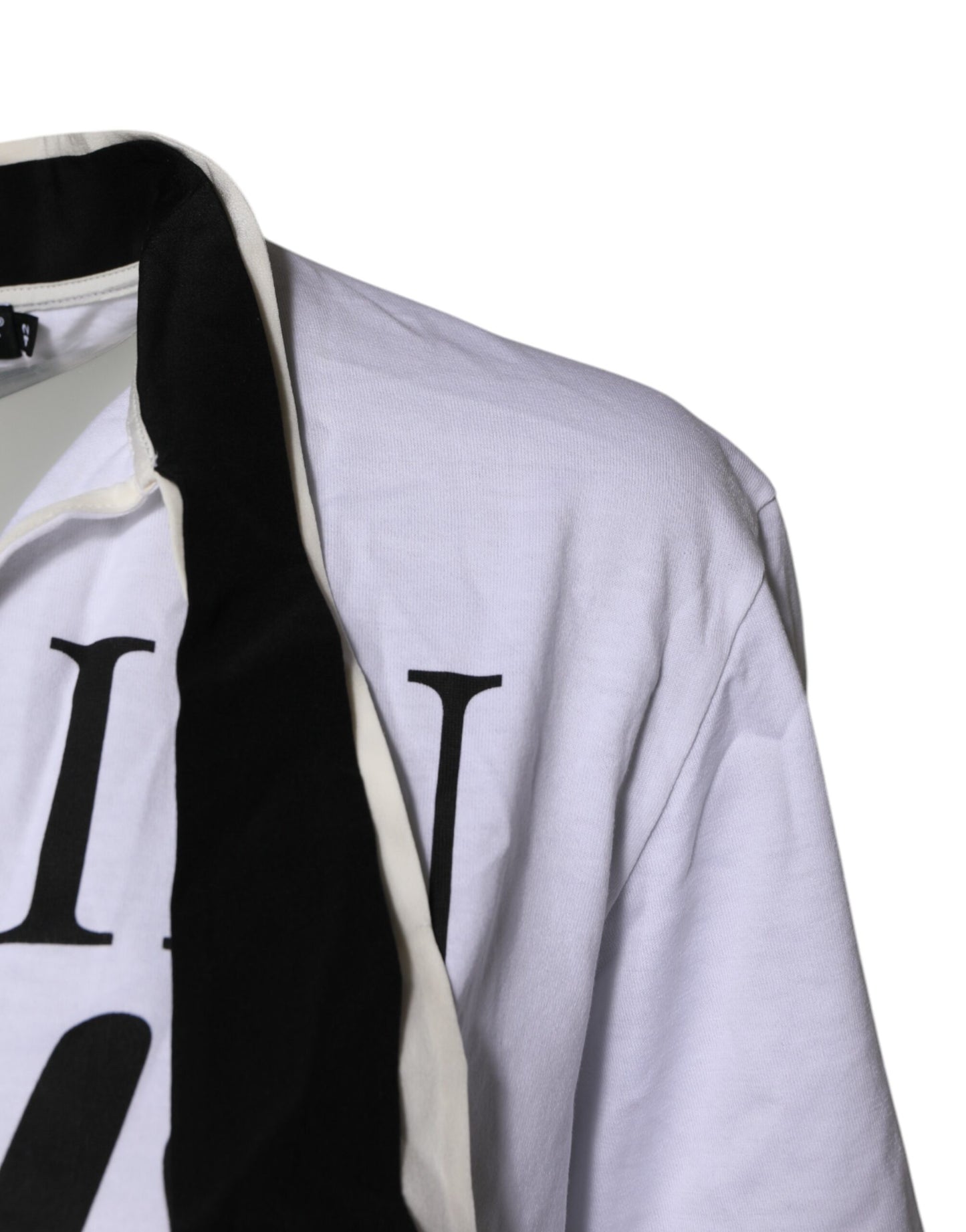 Dolce &amp; Gabbana – Weißes T-Shirt aus Baumwoll-Seiden-Mischgewebe mit Ascot-Kragen