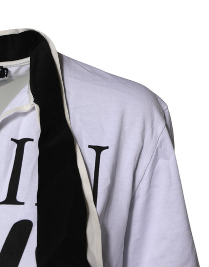 Dolce &amp; Gabbana – Weißes T-Shirt aus Baumwoll-Seiden-Mischgewebe mit Ascot-Kragen