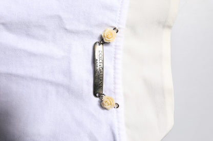 Dolce &amp; Gabbana – Weißes T-Shirt aus Baumwoll-Seiden-Mischgewebe mit Ascot-Kragen