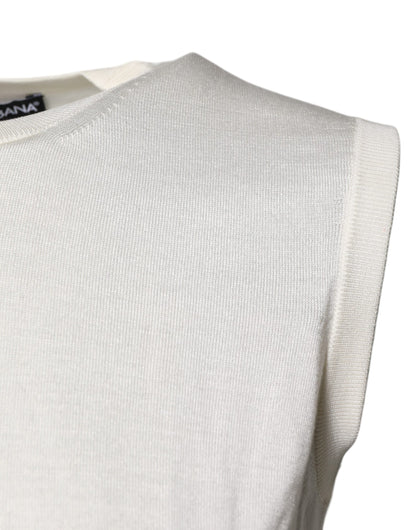 Dolce &amp; Gabbana Cremefarbenes ärmelloses Tanktop aus Seide mit Rundhalsausschnitt