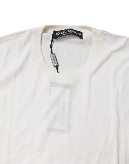 Dolce &amp; Gabbana Cremefarbenes ärmelloses Tanktop aus Seide mit Rundhalsausschnitt