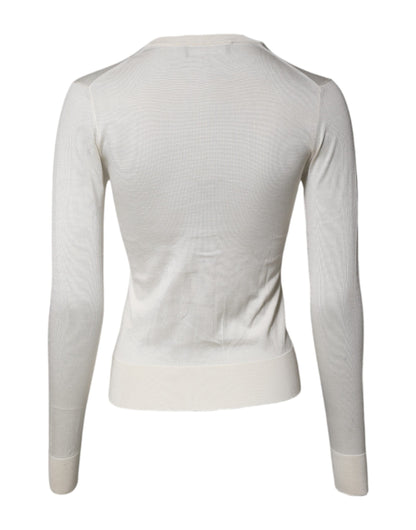 Dolce &amp; Gabbana – Cremefarbener Cardigan aus Seide mit Blumenverzierung