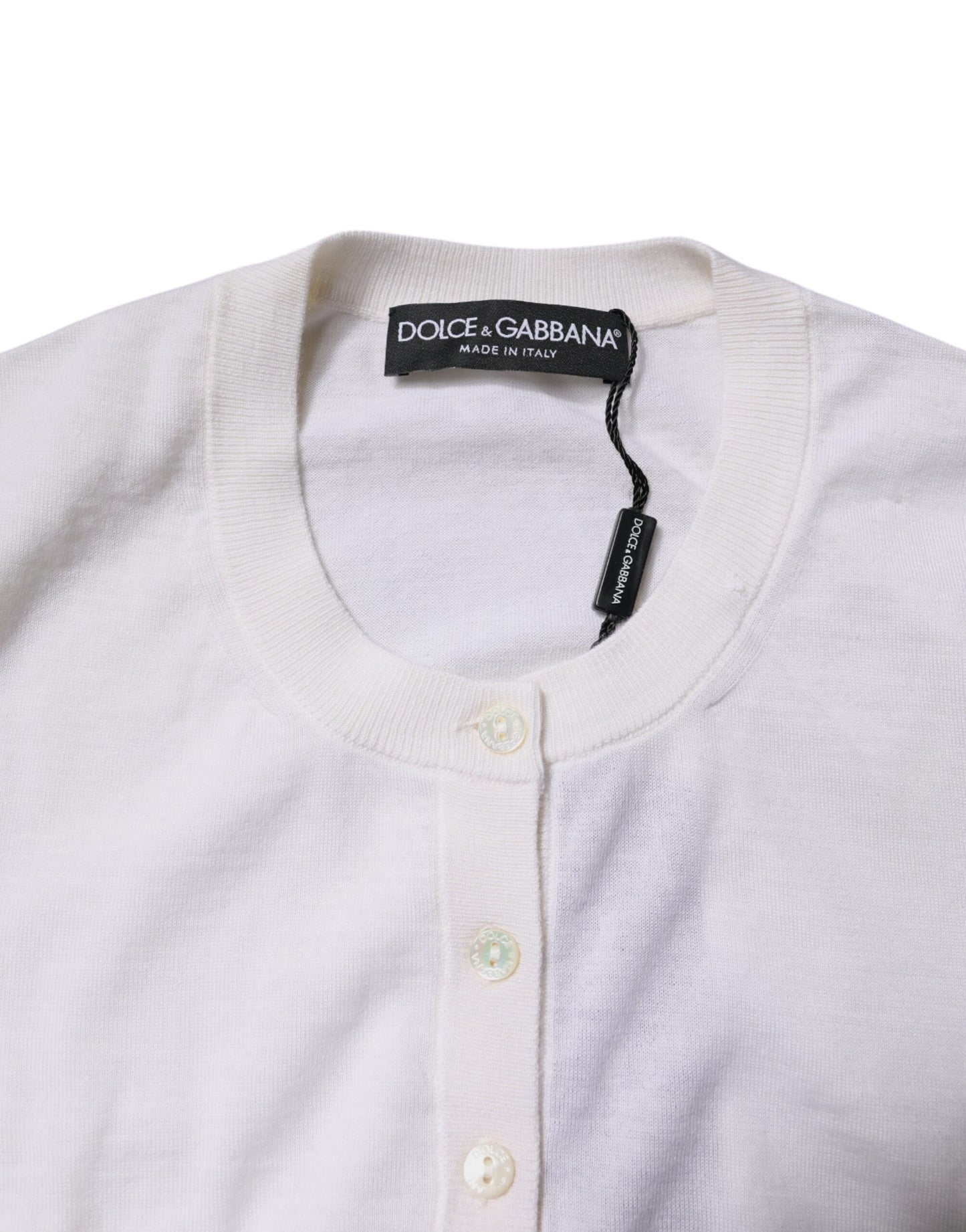 Dolce &amp; Gabbana – Kurzer Cardigan aus cremefarbenem Kaschmirstrick