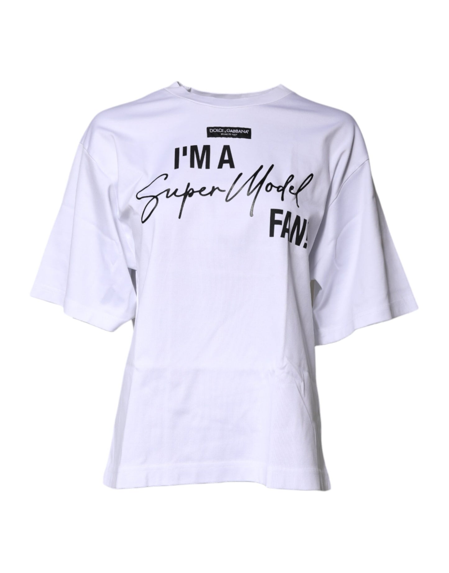 Dolce &amp; Gabbana – Weißes bedrucktes T-Shirt aus Baumwolle mit Rundhalsausschnitt