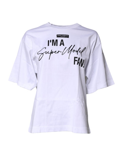 Dolce &amp; Gabbana – Weißes bedrucktes T-Shirt aus Baumwolle mit Rundhalsausschnitt