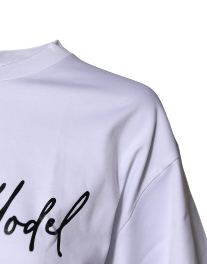 Dolce &amp; Gabbana – Weißes bedrucktes T-Shirt aus Baumwolle mit Rundhalsausschnitt