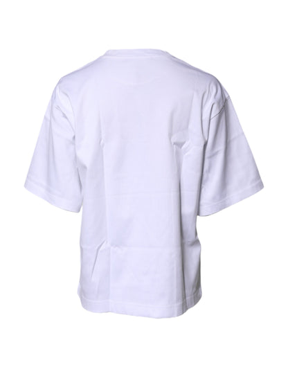 Dolce &amp; Gabbana – Weißes bedrucktes T-Shirt aus Baumwolle mit Rundhalsausschnitt