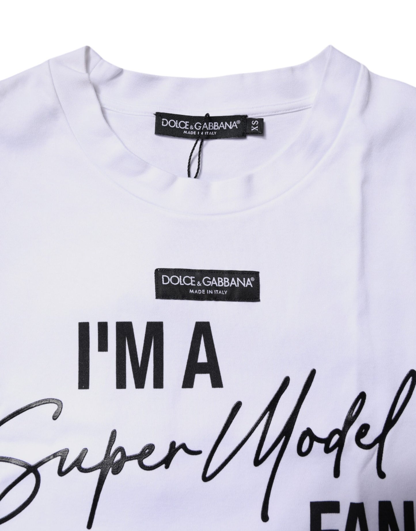 Dolce &amp; Gabbana – Weißes bedrucktes T-Shirt aus Baumwolle mit Rundhalsausschnitt