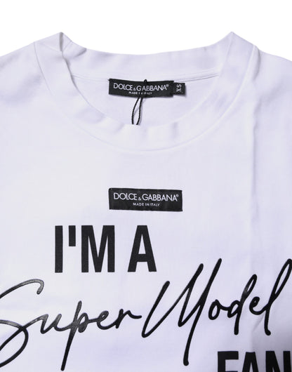 Dolce &amp; Gabbana – Weißes bedrucktes T-Shirt aus Baumwolle mit Rundhalsausschnitt