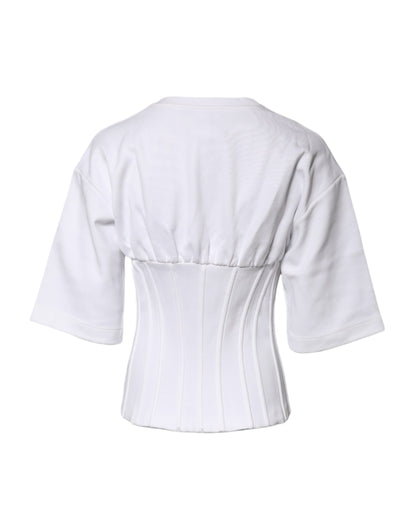 Dolce &amp; Gabbana – Blusenoberteil aus weißer Baumwollmischung mit 3/4-Ärmeln