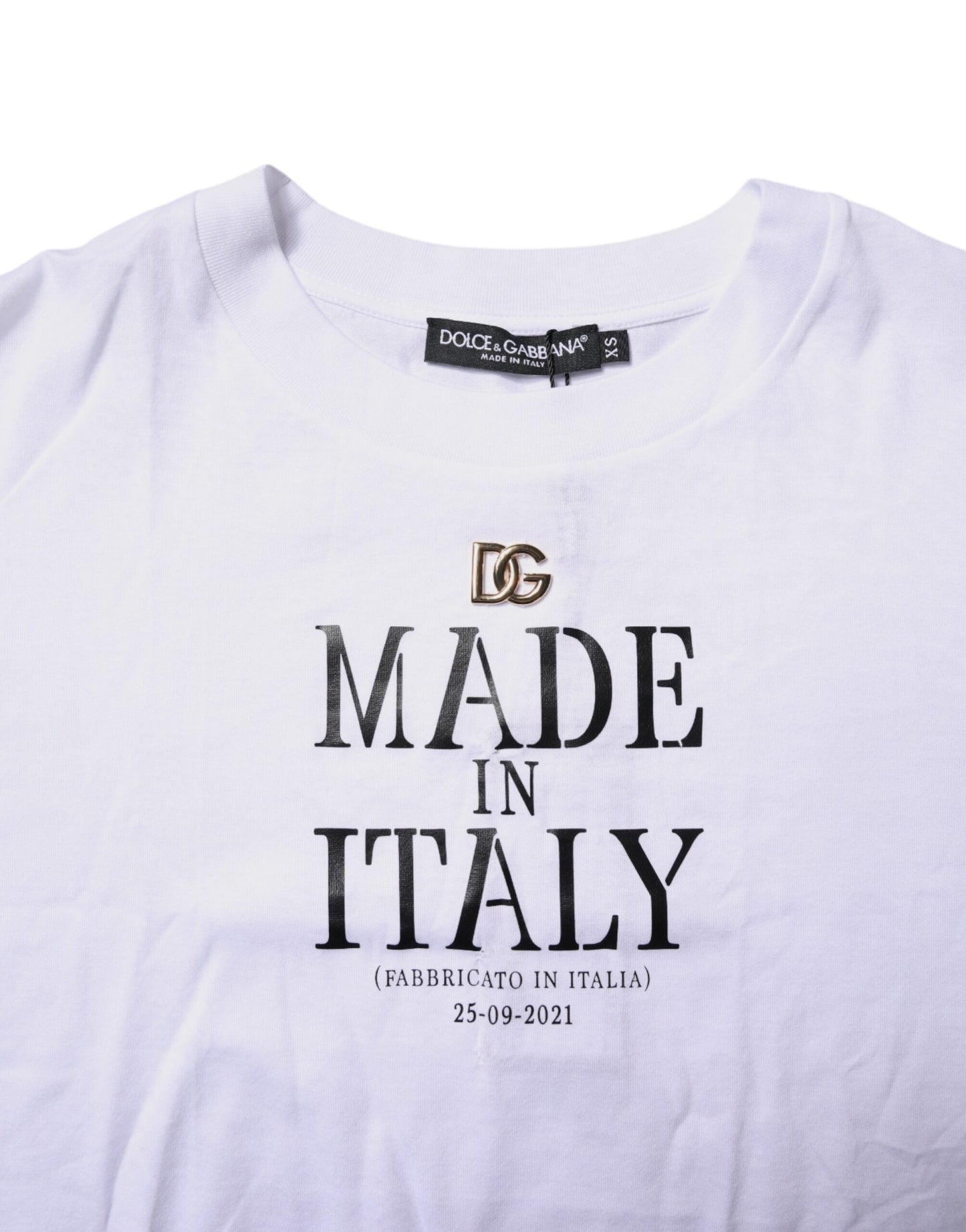 Dolce &amp; Gabbana – Weißes bedrucktes Baumwoll-T-Shirt mit Rundhalsausschnitt