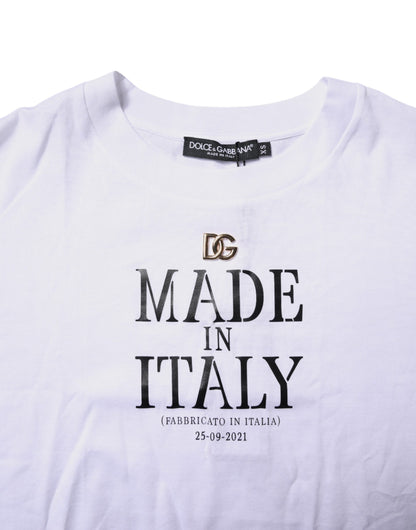 Dolce &amp; Gabbana – Weißes bedrucktes Baumwoll-T-Shirt mit Rundhalsausschnitt