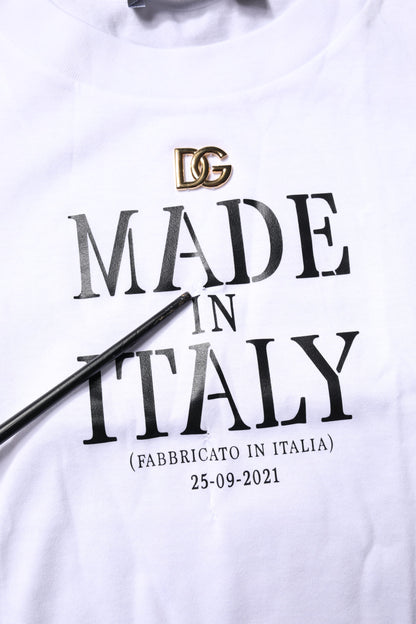 Dolce &amp; Gabbana – Weißes bedrucktes Baumwoll-T-Shirt mit Rundhalsausschnitt