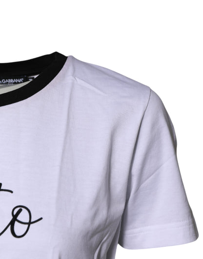 Dolce &amp; Gabbana – Weißes bedrucktes Baumwoll-T-Shirt mit Rundhalsausschnitt