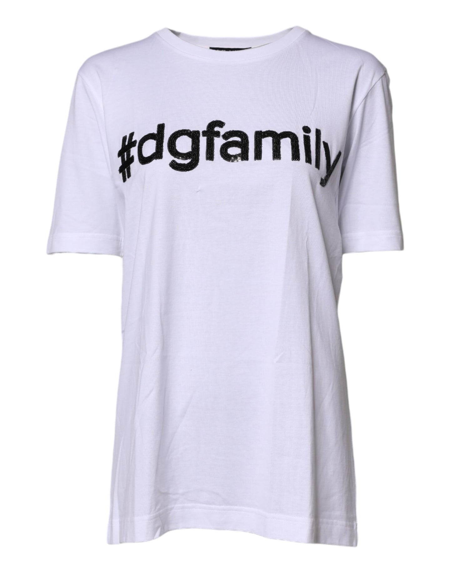 Dolce &amp; Gabbana Weißes Baumwoll-T-Shirt mit #DGFAMILY-Stickerei