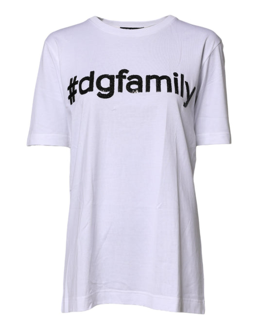 Dolce &amp; Gabbana Weißes Baumwoll-T-Shirt mit #DGFAMILY-Stickerei