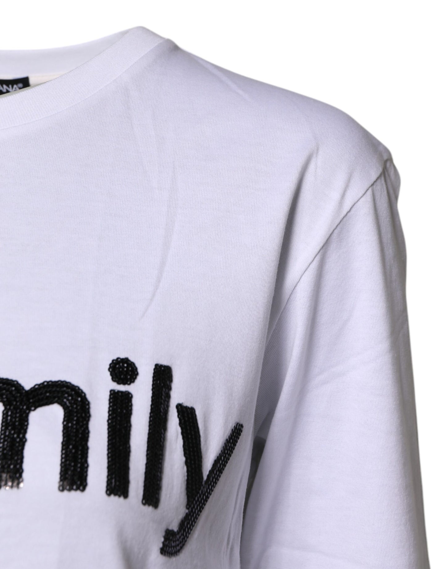 Dolce &amp; Gabbana Weißes Baumwoll-T-Shirt mit #DGFAMILY-Stickerei