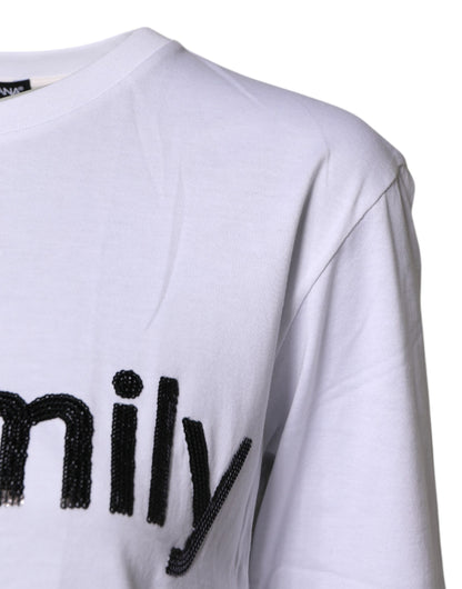Dolce &amp; Gabbana Weißes Baumwoll-T-Shirt mit #DGFAMILY-Stickerei