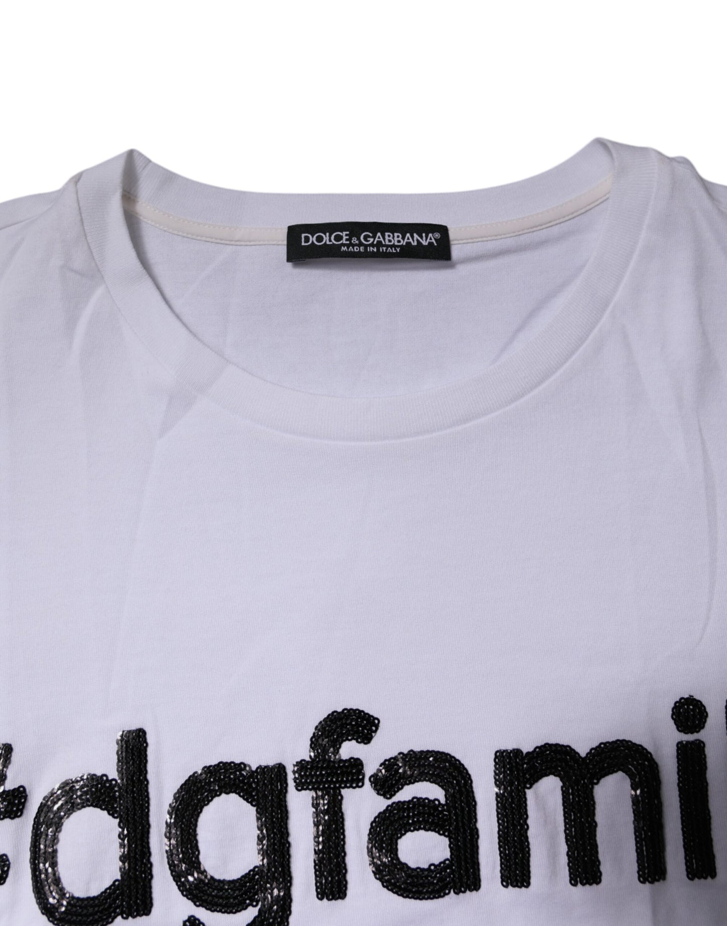 Dolce &amp; Gabbana Weißes Baumwoll-T-Shirt mit #DGFAMILY-Stickerei