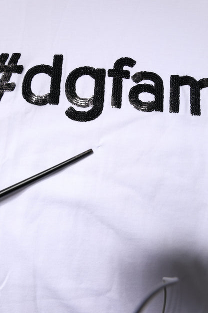 Dolce &amp; Gabbana Weißes Baumwoll-T-Shirt mit #DGFAMILY-Stickerei
