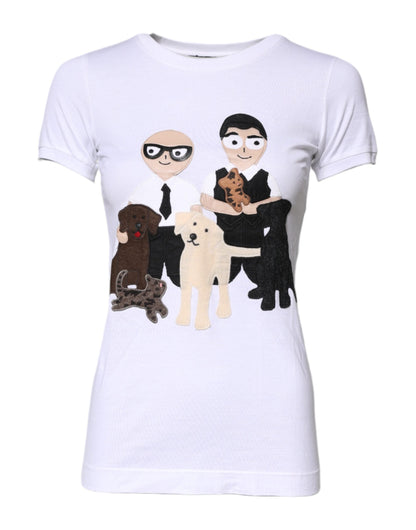 Dolce &amp; Gabbana Weißes Baumwoll-T-Shirt mit #DGFAMILY-Stickerei