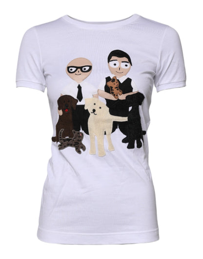 Dolce &amp; Gabbana Weißes Baumwoll-T-Shirt mit #DGFAMILY-Stickerei