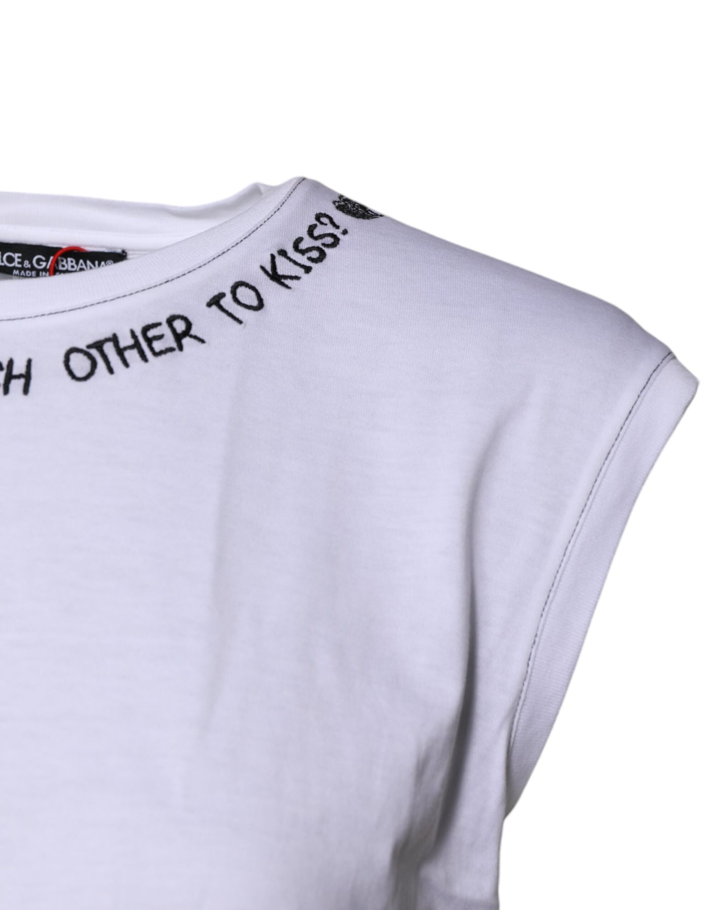Dolce &amp; Gabbana – Ärmelloses Tank-T-Shirt aus weißer Baumwolle mit Aufdruck