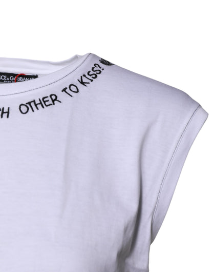 Dolce &amp; Gabbana – Ärmelloses Tank-T-Shirt aus weißer Baumwolle mit Aufdruck