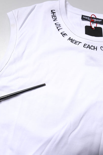 Dolce &amp; Gabbana – Ärmelloses Tank-T-Shirt aus weißer Baumwolle mit Aufdruck