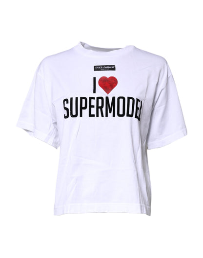 Dolce &amp; Gabbana – Weißes bedrucktes Baumwoll-T-Shirt mit Rundhalsausschnitt