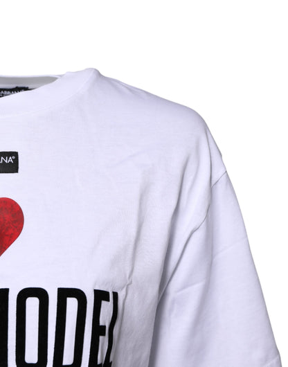 Dolce &amp; Gabbana – Weißes bedrucktes Baumwoll-T-Shirt mit Rundhalsausschnitt