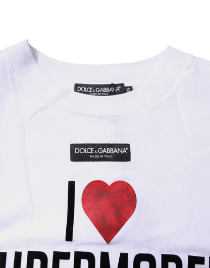 Dolce &amp; Gabbana – Weißes bedrucktes Baumwoll-T-Shirt mit Rundhalsausschnitt
