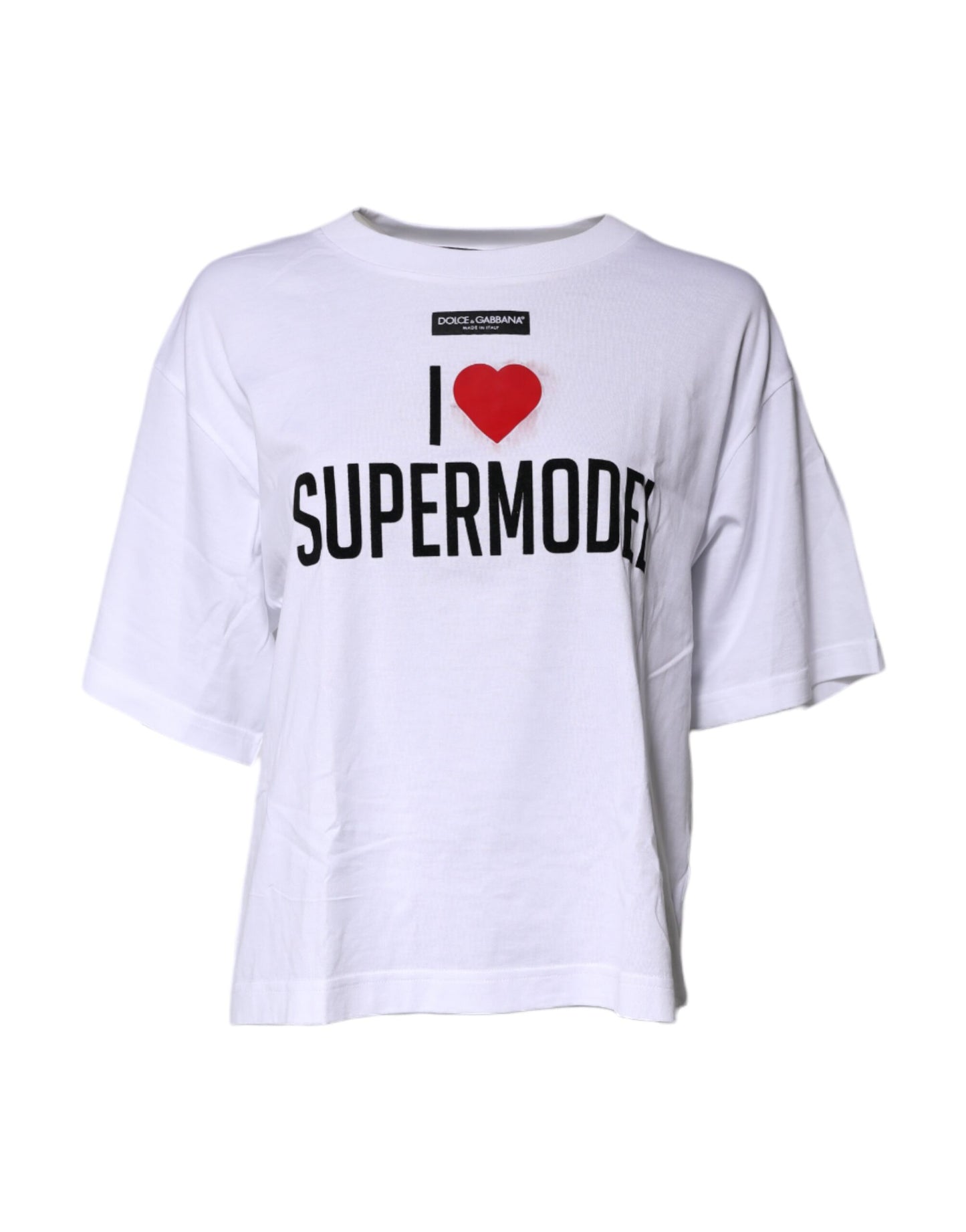 Dolce &amp; Gabbana – Weißes bedrucktes Baumwoll-T-Shirt mit Rundhalsausschnitt