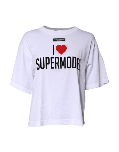 Dolce &amp; Gabbana – Weißes bedrucktes Baumwoll-T-Shirt mit Rundhalsausschnitt